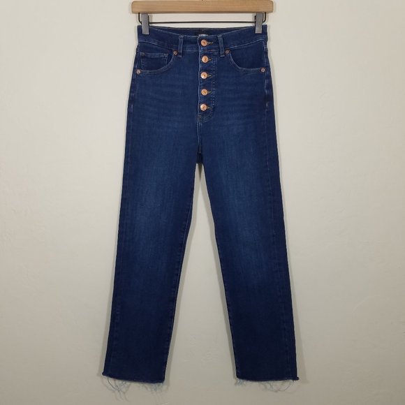 Express Super High Rise 4-Way Hyper Stretch Straight Button Fly Stretch Jeans 2R - Picture 1 of 8